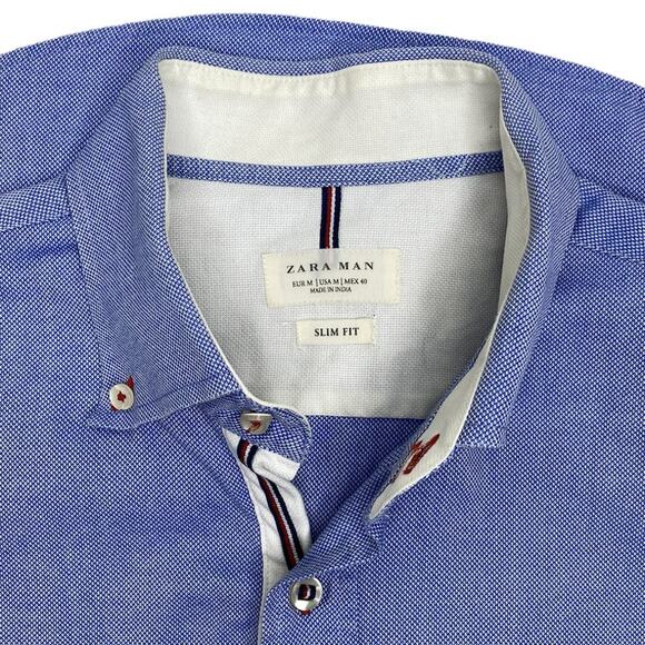 ZARA MAN Button Down Long Sleeve Shirt Slim Fit Blue Men's Size Medium - Picture 3 of 7